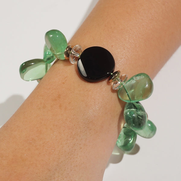 Green Fluorite, Black Onyx, and Clear Quartz Mixed Gemstones - Gaea