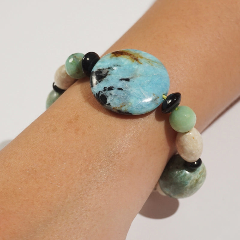 African Blue Opal, Ivory Amazonite, and Black Onyx Mixed Gemstones - Gaea