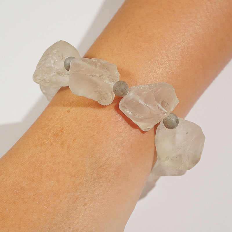 Raw Matte Clear Quartz with Matte Labradorite 6mm - Gaea