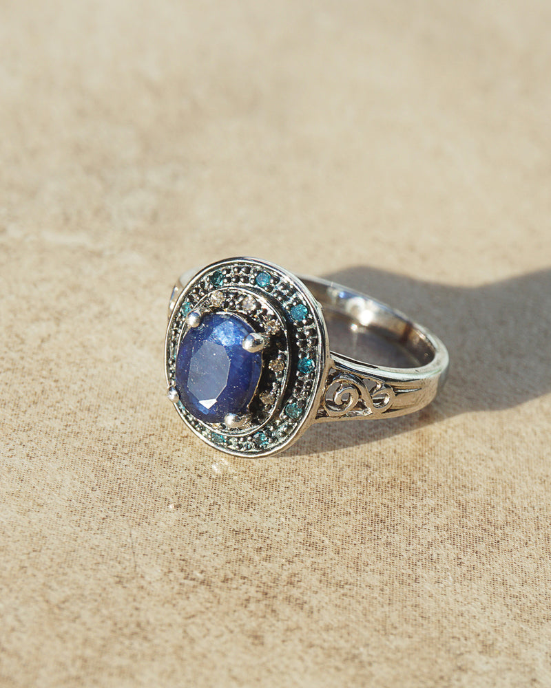 AA-Grade Blue Sapphire with Blue and Champagne Diamonds - Gaea