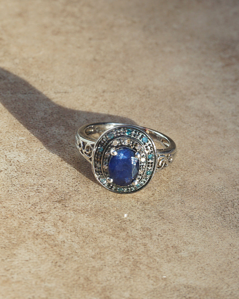 AA-Grade Blue Sapphire with Blue and Champagne Diamonds - Gaea