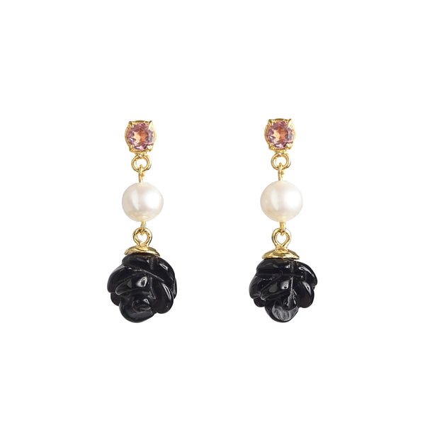 Black Onyx Florette with Freshwater Pearl and Pink Topaz - Gaea | Crystal Jewelry & Gemstones (Manila, Philippines)