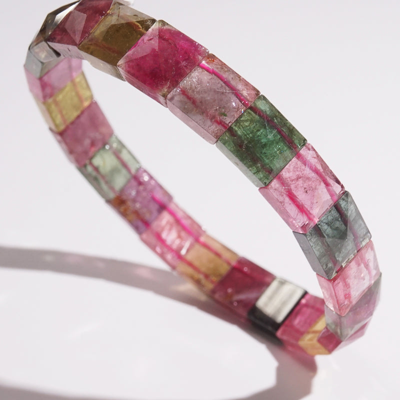 AA-Grade Multicolored Tourmaline Square Faceted Bangle (M) - Gaea