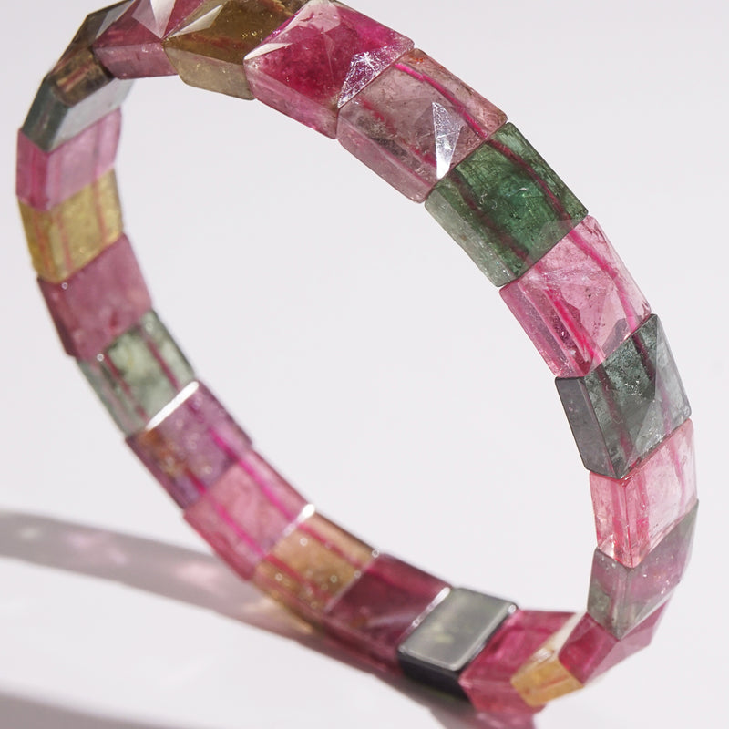 AA-Grade Multicolored Tourmaline Square Faceted Bangle (M) - Gaea