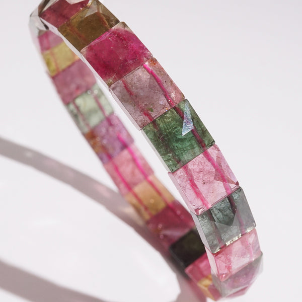 AA-Grade Multicolored Tourmaline Square Faceted Bangle (M) - Gaea