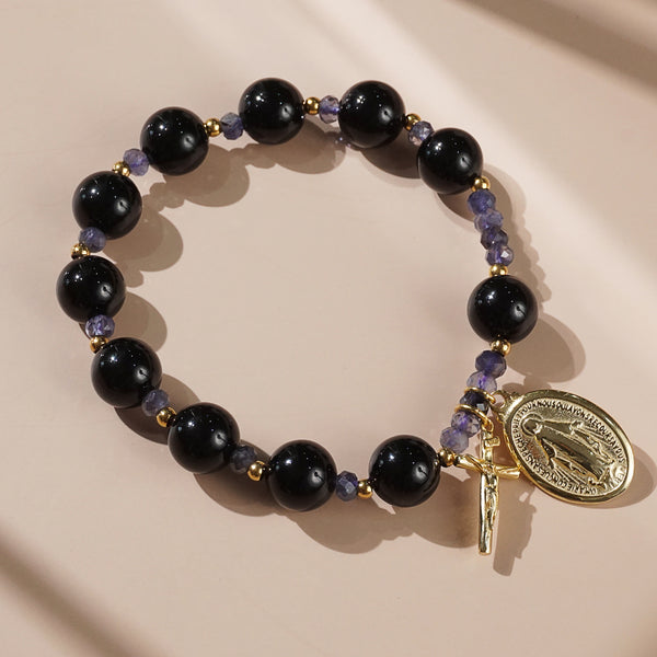 Black Onyx and Iolite Rosary Bracelet 10mm - Gaea | Crystal Jewelry & Gemstones (Manila, Philippines)