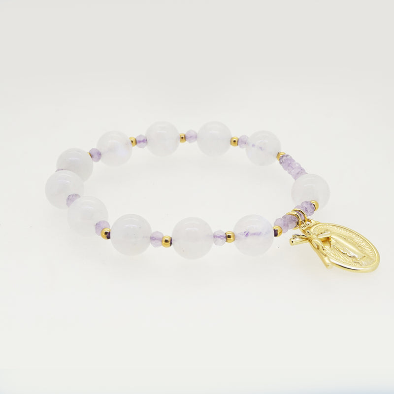 Rainbow Moonstone and Lavender Amethyst Rosary Bracelet 10mm - Gaea | Crystal Jewelry & Gemstones (Manila, Philippines)