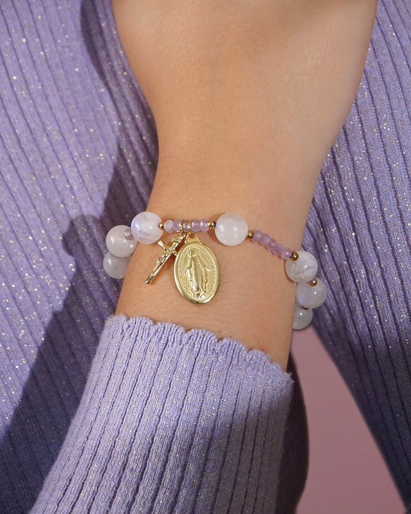 Rainbow Moonstone and Lavender Amethyst Rosary Bracelet 10mm - Gaea | Crystal Jewelry & Gemstones (Manila, Philippines)