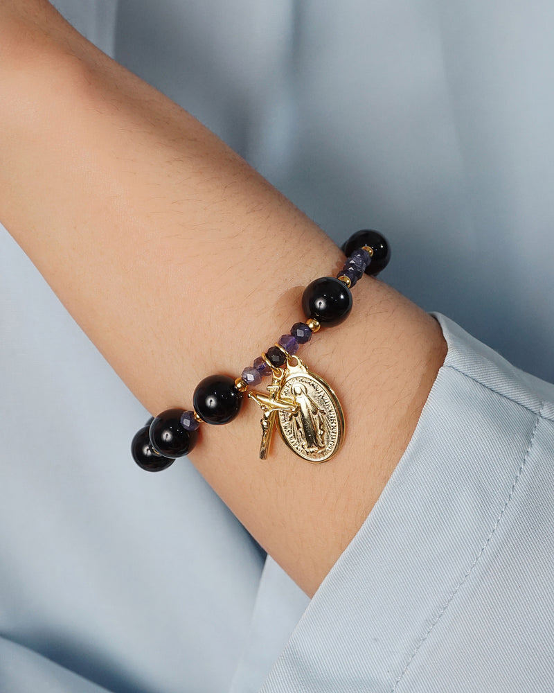 Black Onyx and Iolite Rosary Bracelet 10mm - Gaea | Crystal Jewelry & Gemstones (Manila, Philippines)