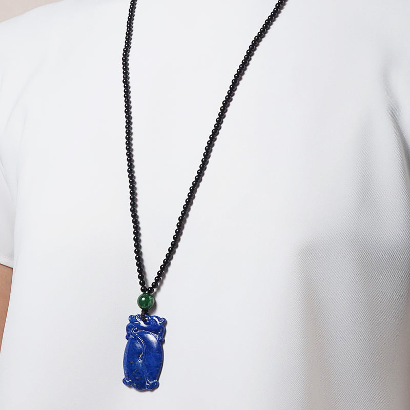 Carved Lapis Lazuli with Canadian Jade and Black Tourmaline - Gaea | Crystal Jewelry & Gemstones (Manila, Philippines)