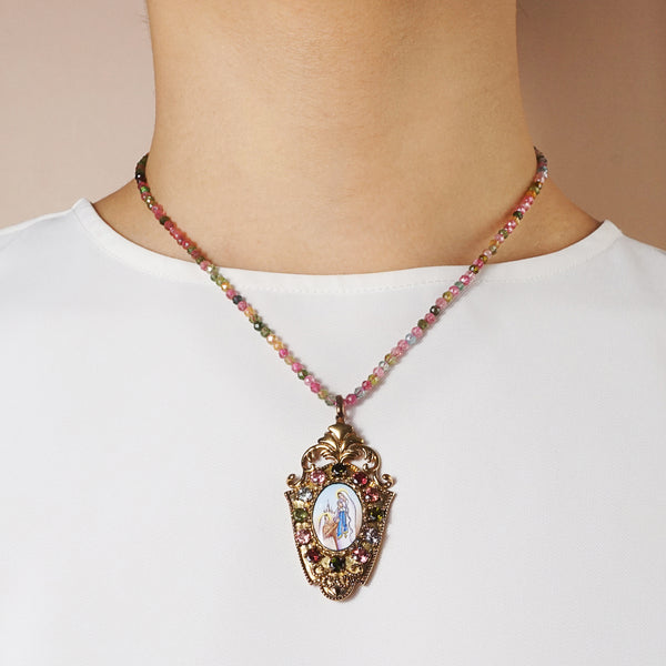 Our Lady of Lourdes Enamel with A-Grade Multicolored Tourmaline Medallion - Gaea | Crystal Jewelry & Gemstones (Manila, Philippines)