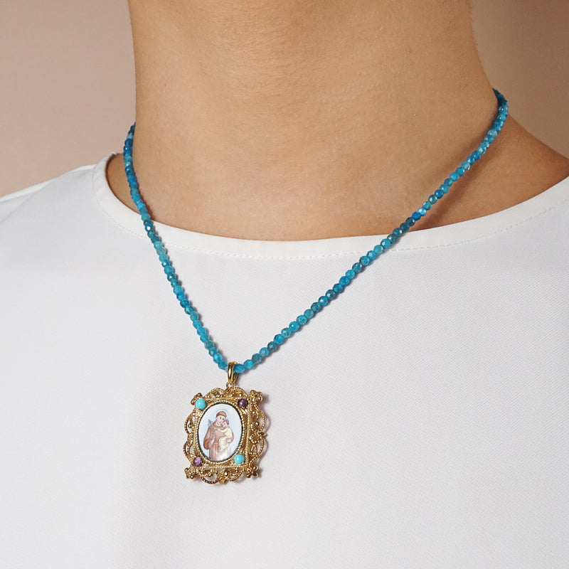 St. Anthony Enamel with A-Grade Amethyst and Turquoise Medallion - Gaea | Crystal Jewelry & Gemstones (Manila, Philippines)