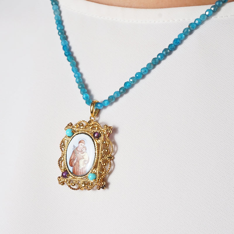 St. Anthony Enamel with A-Grade Amethyst and Turquoise Medallion - Gaea | Crystal Jewelry & Gemstones (Manila, Philippines)