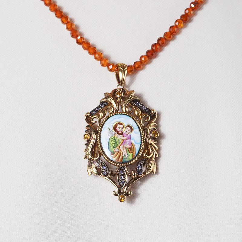 St. Joseph Enamel with A-Grade Citrine and Iolite Medallion - Gaea | Crystal Jewelry & Gemstones (Manila, Philippines)