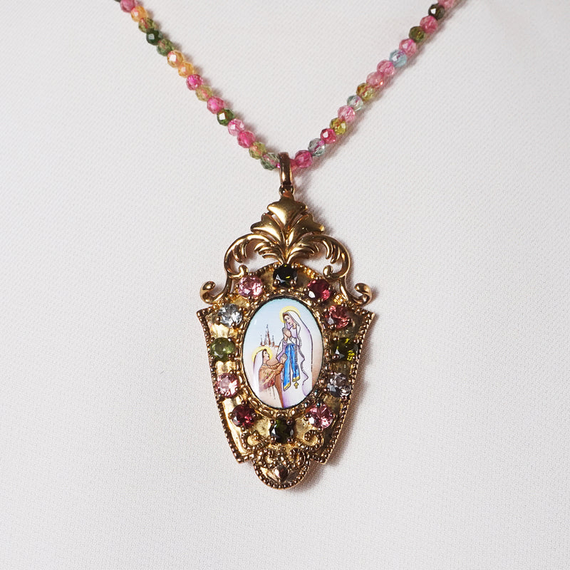 Our Lady of Lourdes Enamel with A-Grade Multicolored Tourmaline Medallion - Gaea | Crystal Jewelry & Gemstones (Manila, Philippines)