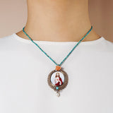 Sacred Heart Enamel with Italian Coral, Turquoise and Freshwater Pearl Medallion (M) - Gaea | Crystal Jewelry & Gemstones (Manila, Philippines)