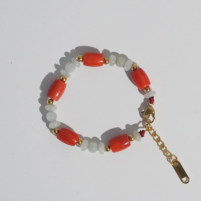 Japanese Red Coral Barrel and Burma Jade (For Baby) - Gaea