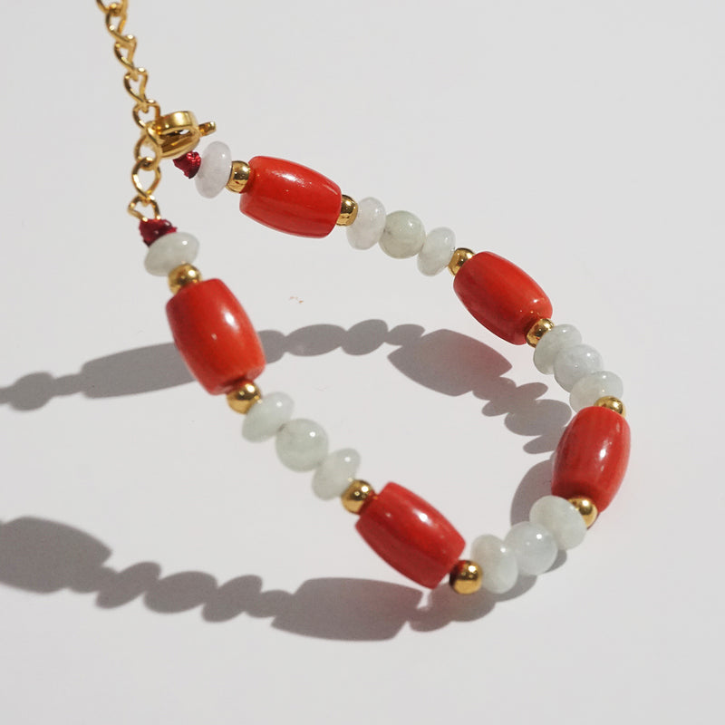 Japanese Red Coral Barrel and Burma Jade (For Baby) - Gaea