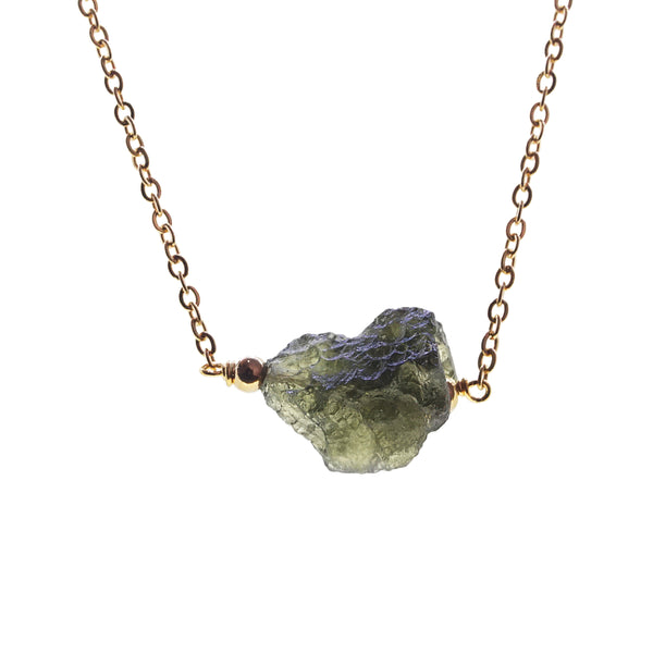 Raw Moldavite in Stainless Steel Chain - Gaea