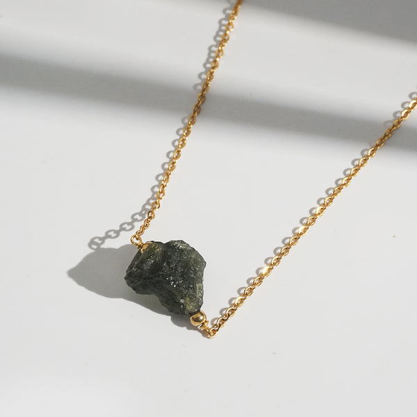 Raw Moldavite in Stainless Steel Chain - Gaea