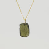 Rough and Polished Moldavite Cabochon in 14K Gold (A) - Gaea