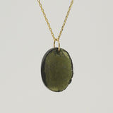 Rough and Polished Moldavite Cabochon in 14K Gold (D) - Gaea