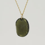 Rough and Polished Moldavite Cabochon in 14K Gold (D) - Gaea