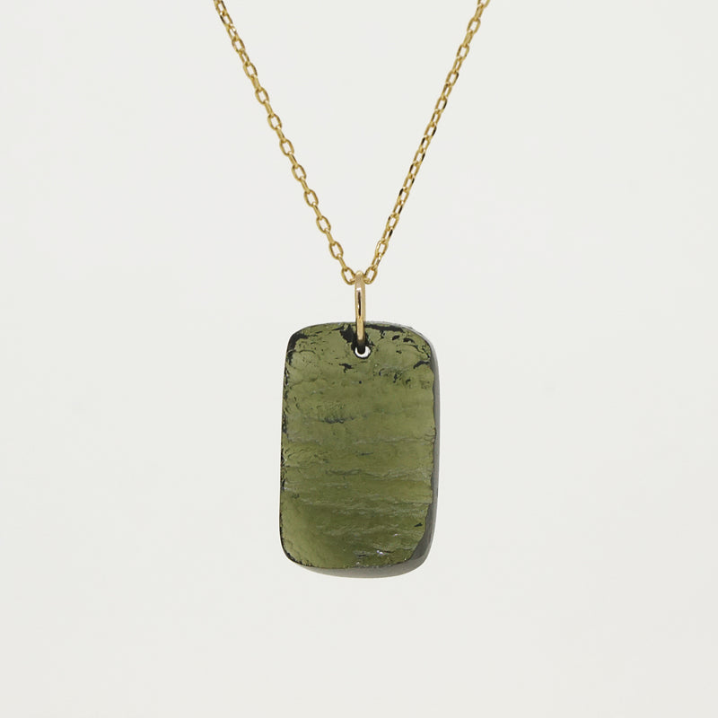 Rough and Polished Moldavite Cabochon in 14K Gold (I) - Gaea