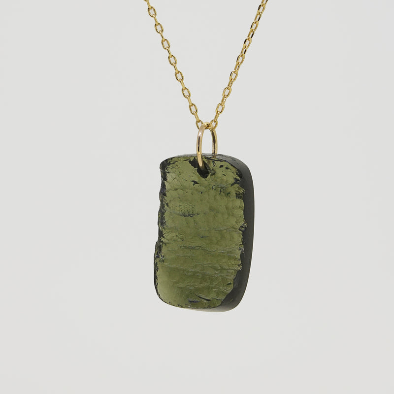 Rough and Polished Moldavite Cabochon in 14K Gold (I) - Gaea