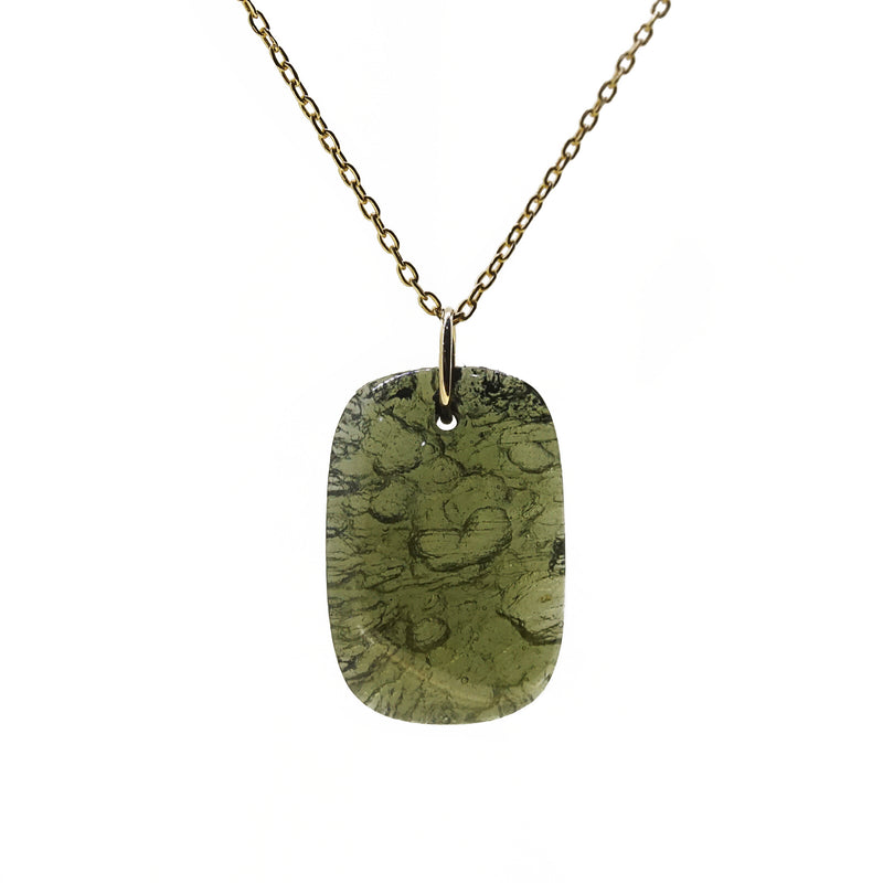 Rough and Polished Moldavite Cabochon in 14K Gold (C) - Gaea