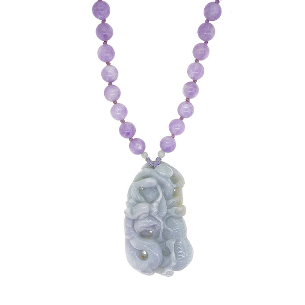 Carved Burma Jade Pendant with Lilac Amethyst - Gaea