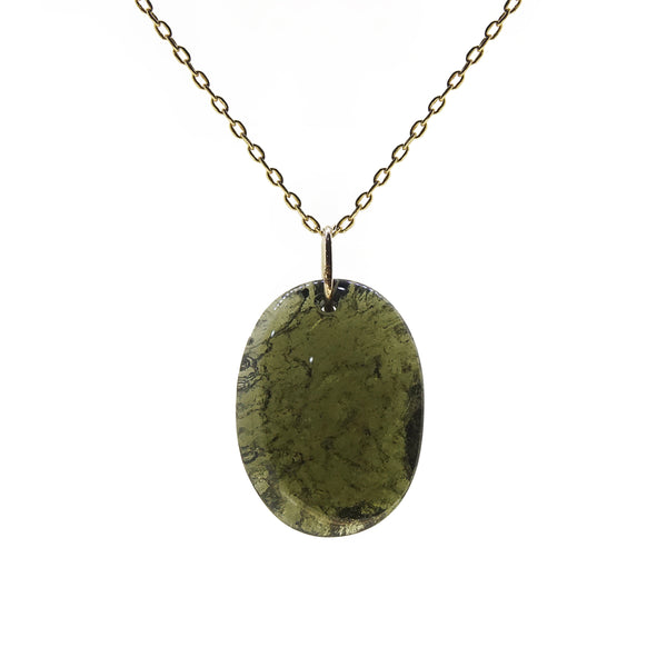 Rough and Polished Moldavite Cabochon in 14K Gold (D) - Gaea
