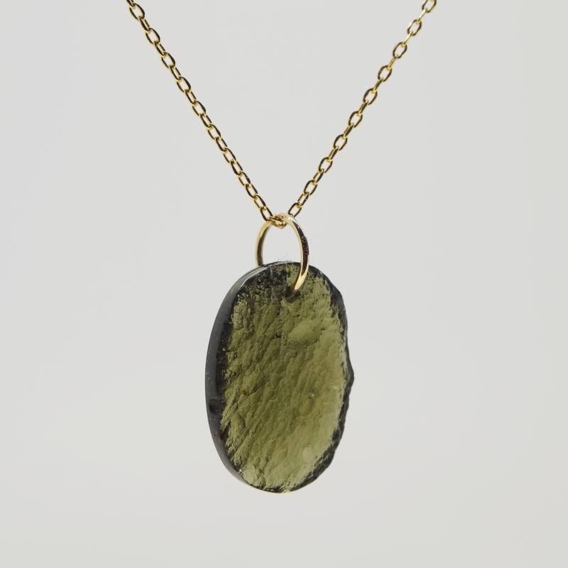 Rough and Polished Moldavite Cabochon in 14K Gold (E) - Gaea