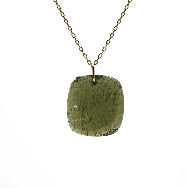 Rough and Polished Moldavite Cabochon in 14K Gold (F) - Gaea