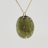 Rough and Polished Moldavite Cabochon in 14K Gold (G) - Gaea