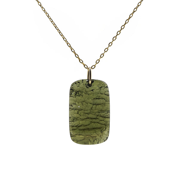 Rough and Polished Moldavite Cabochon in 14K Gold (I) - Gaea