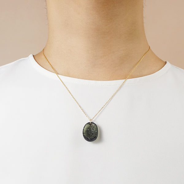 Rough and Polished Moldavite Cabochon in 14K Gold (B) - Gaea