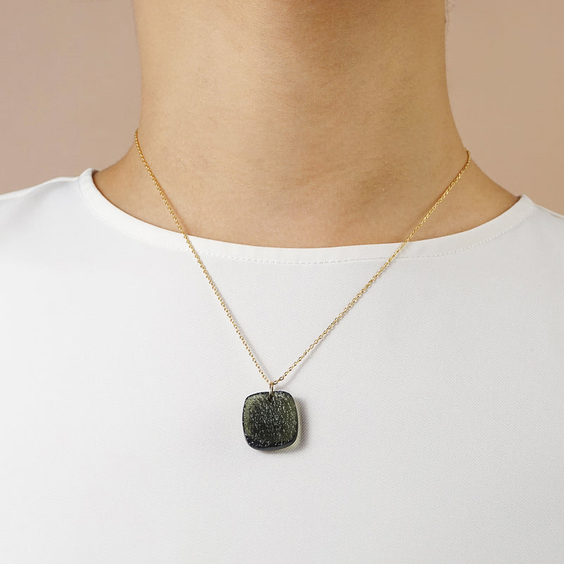 Rough and Polished Moldavite Cabochon in 14K Gold (F) - Gaea