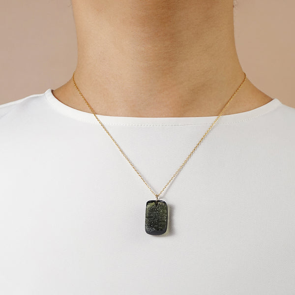 Rough and Polished Moldavite Cabochon in 14K Gold (I) - Gaea