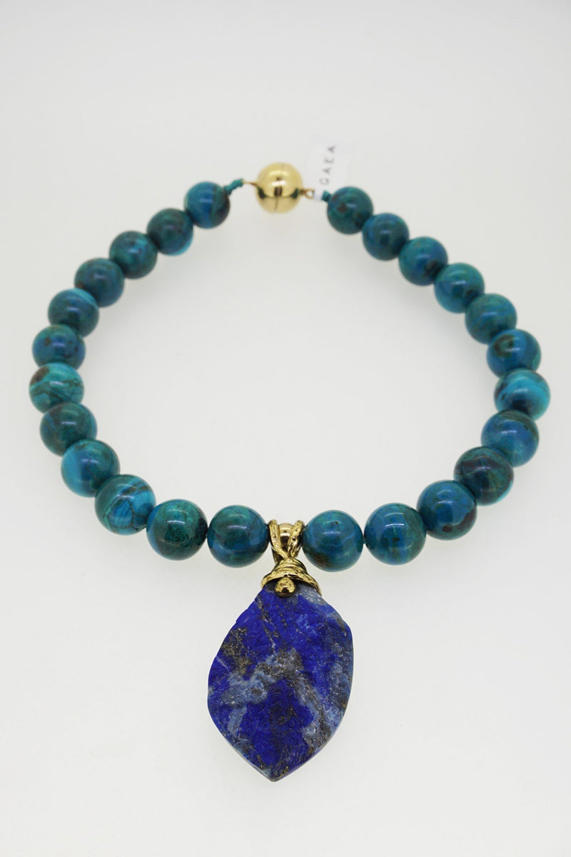 Chrysocolla 16mm with Lapis Lazuli Pendant - Gaea