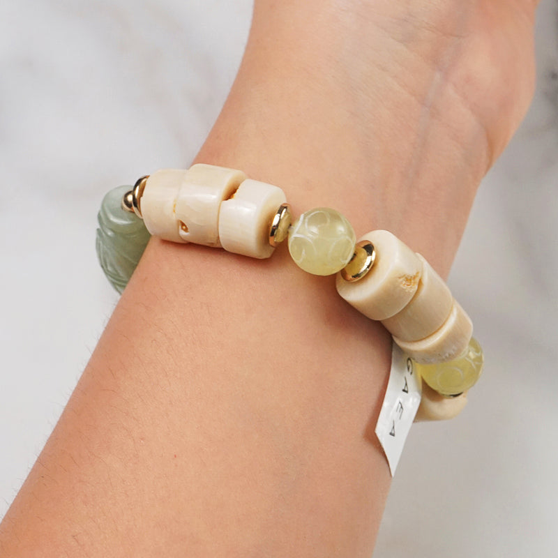 Carved Chinese Jade with Ivory Coral and Hematite - Gaea