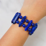 A-Grade Geometric Lapis Lazuli with Gold Hematite Bangle - Gaea