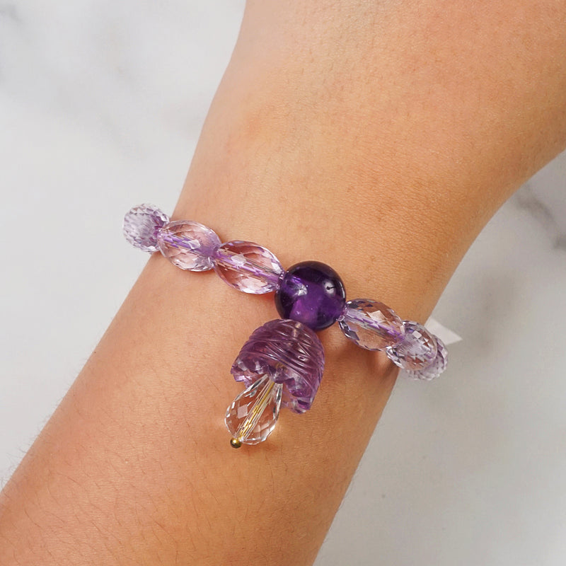 A-Grade Lavender Amethyst Faceted Ovals with Bell Charm - Gaea