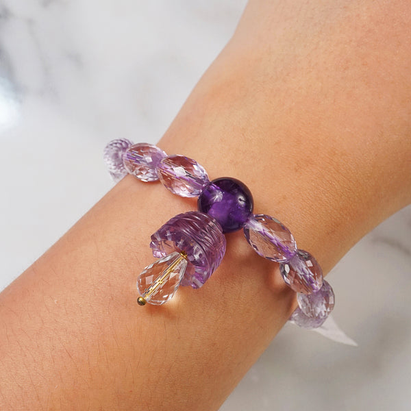 A-Grade Lavender Amethyst Faceted Ovals with Bell Charm - Gaea