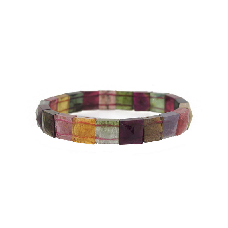 AA-Grade Multicolored Tourmaline Faceted Square Bangle (L) - Gaea