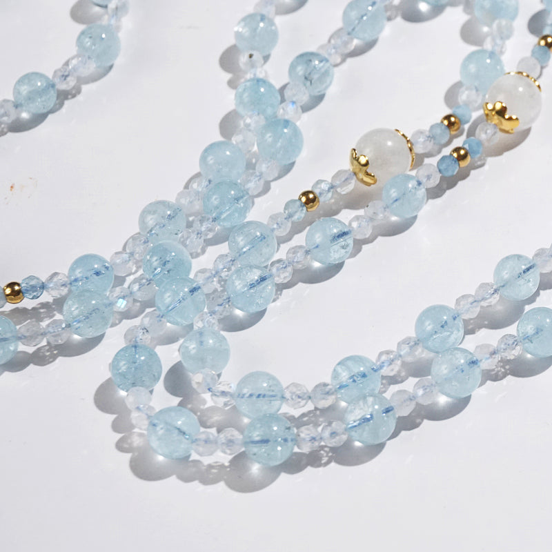 A-Grade Aquamarine and Moonstone Rosary - GAEA