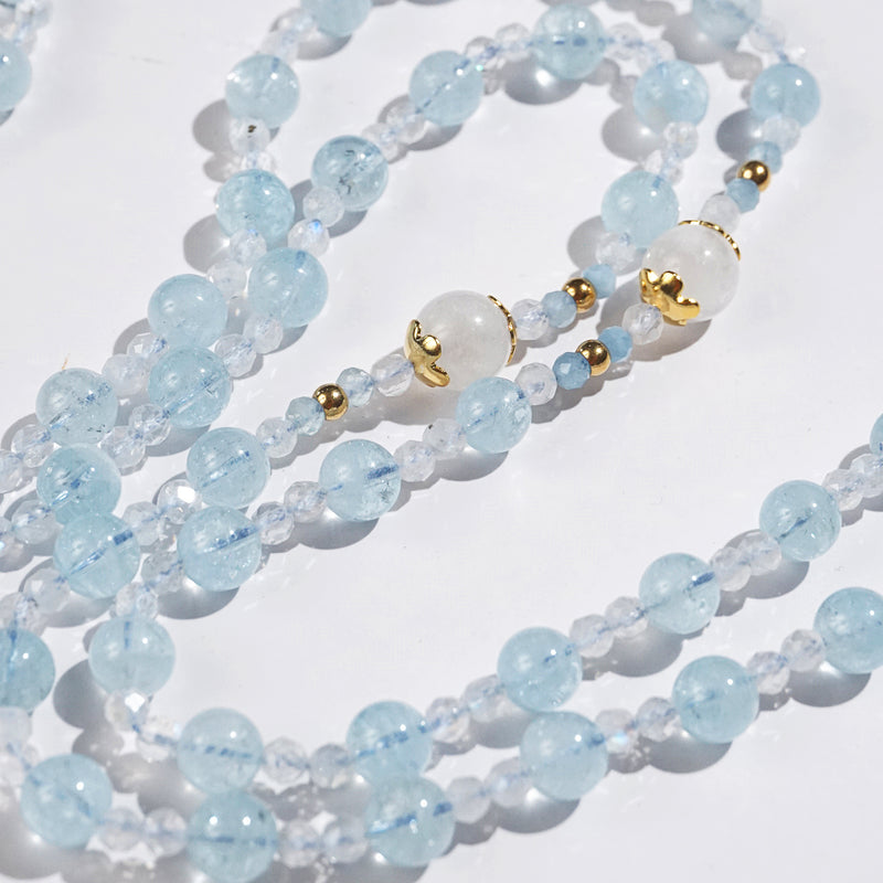 A-Grade Aquamarine and Moonstone Rosary - GAEA