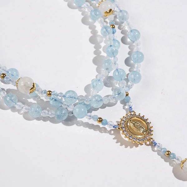 A-Grade Aquamarine and Moonstone Rosary - GAEA