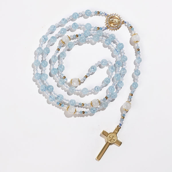 A-Grade Aquamarine and Moonstone Rosary - GAEA