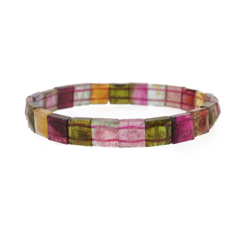 AA-Grade Multicolored Tourmaline Faceted Square Bangle (S) - Gaea